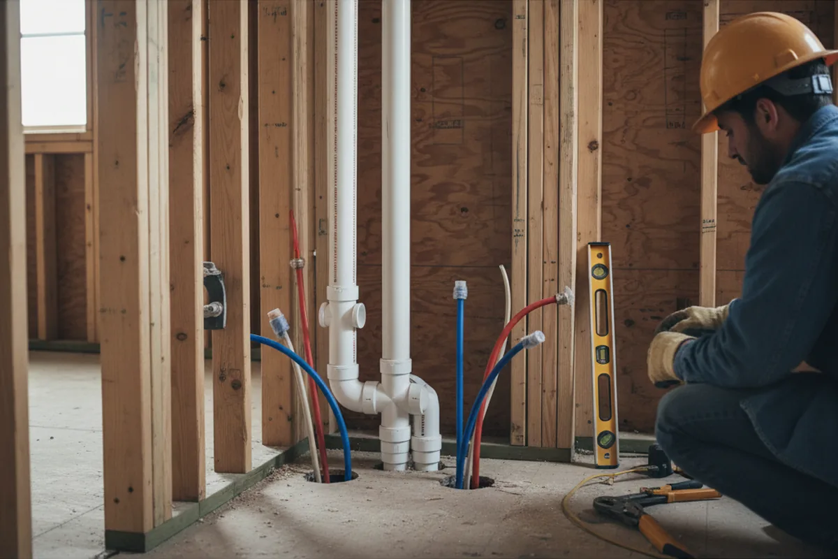 Drain and supply rough-in during Leak Detection in La Verne